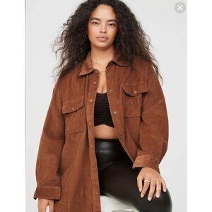 Offline By Aerie Corduroy Shirt Jacket Snap Button Brown Lumbar NEW Sz M Shacket